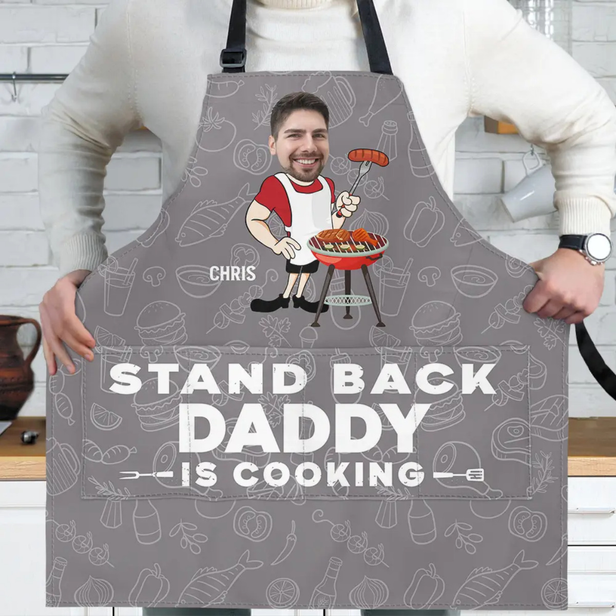 Custom Photo Stand Back Daddy Is Cooking - Personalized Apron