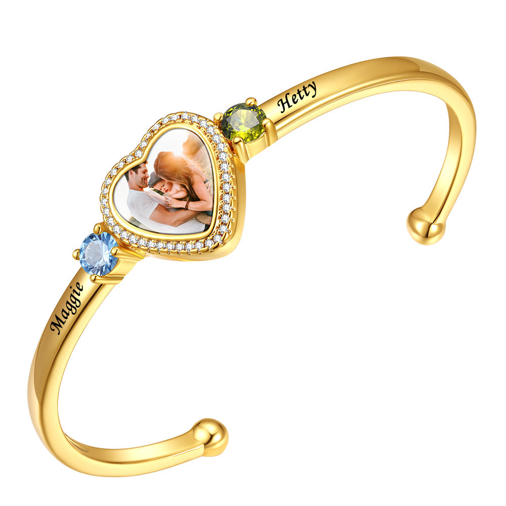 Personalized Birthstone Photo Card Cuff Bracelet For Women