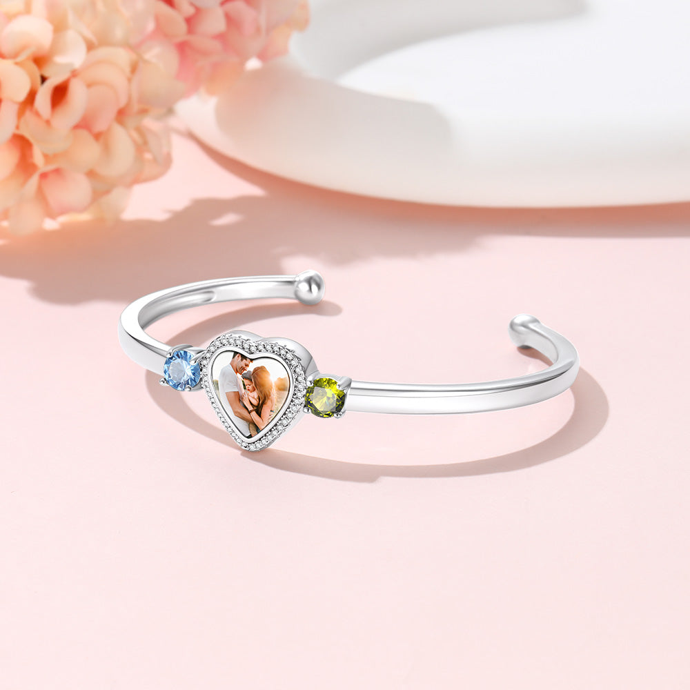 Personalized Birthstone Photo Card Cuff Bracelet For Women