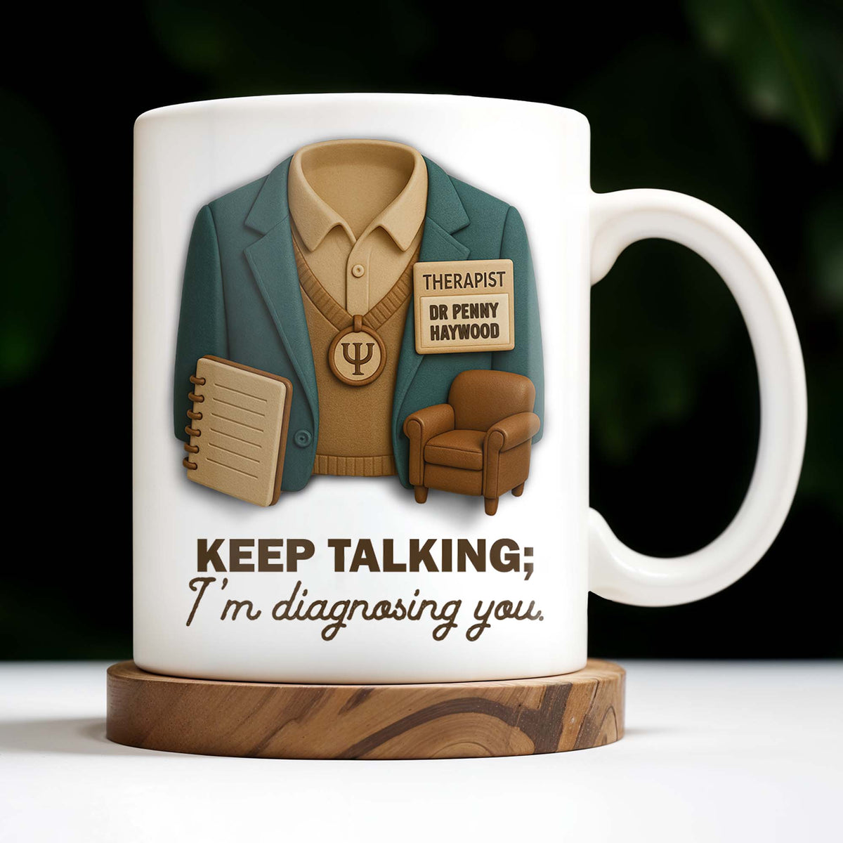 Keep Talking; I'm diagnosing you, Therapist Jacket, Notebook, Chair, Personalized Coffee Mug, Gift For Therapists