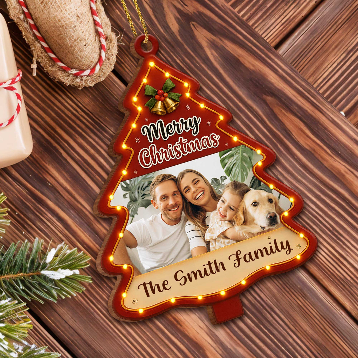 Merry Christmas Personalized Tree Wood Ornament