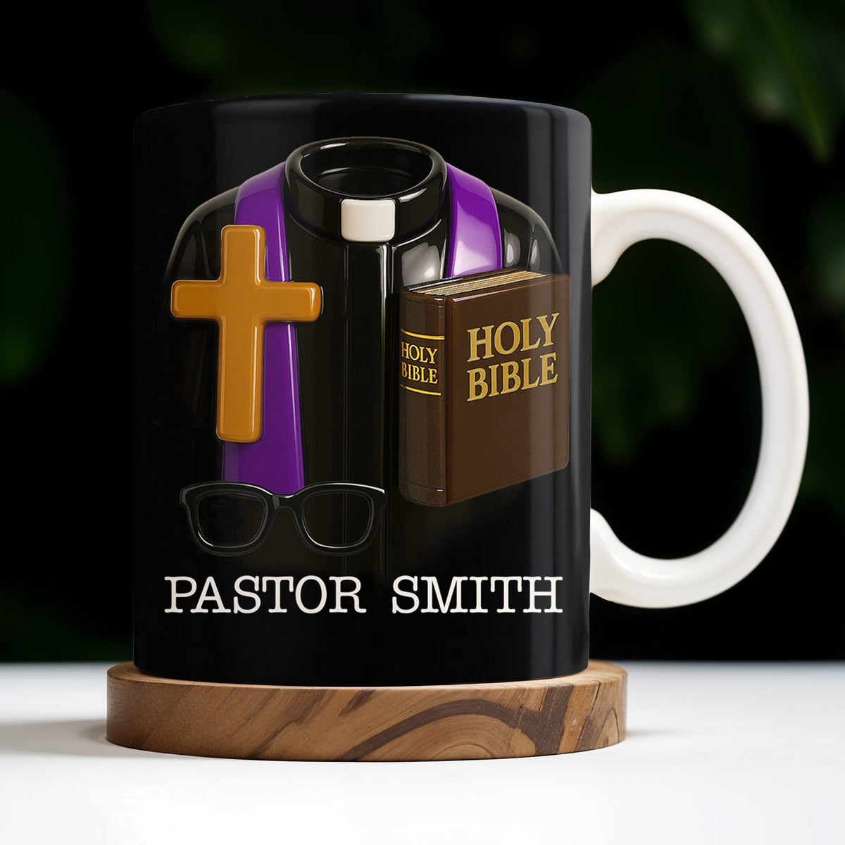 Pastor Smith, Cross, Glasses and Holy Bible, Personalized Coffee Mug, Gift For Religious Leaders