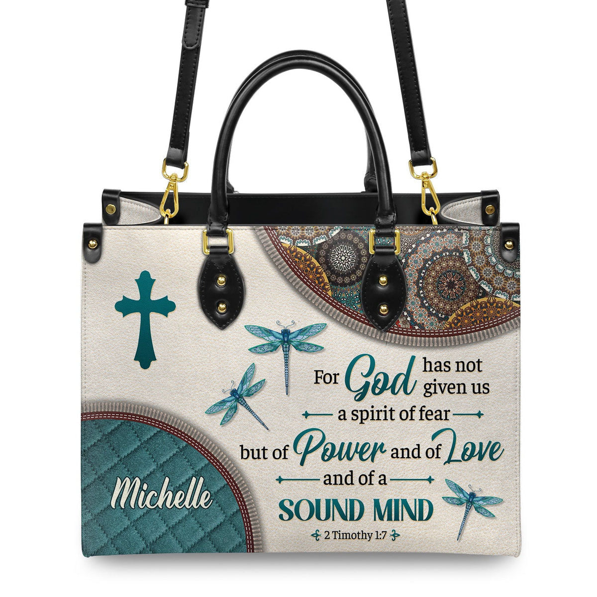 Personalized For God has not given us a spirit of fear-Bible Verse Leather Bag