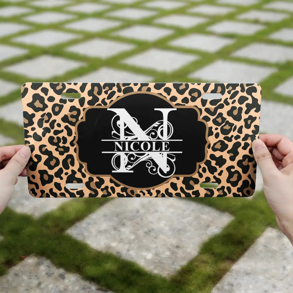 Monogram Leopard Print - Personalized License Plate