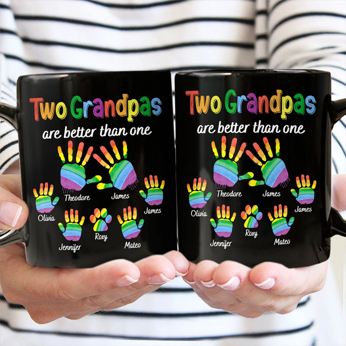 Handprints Two Are Better Than One - Personalized Black Mug