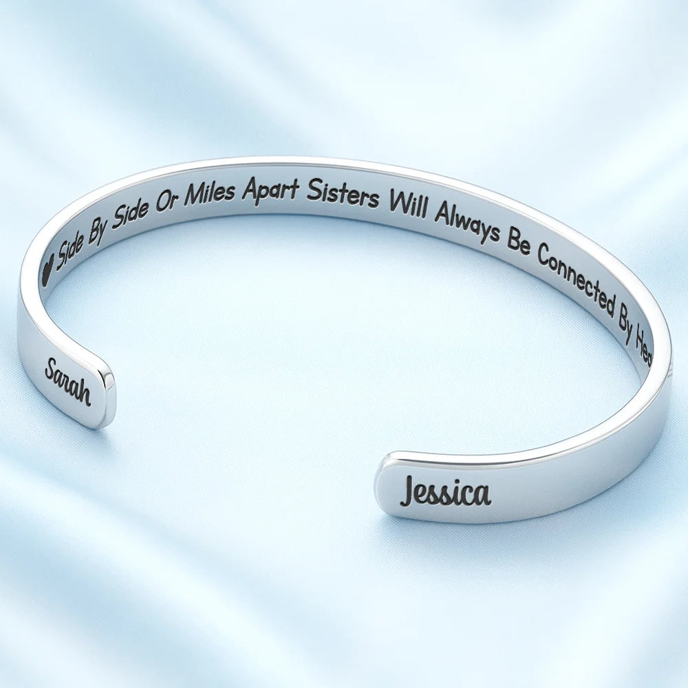 The Love Between Sisters - Personalized Bangle Bracelet Cuff For Sister, Bestie, Best Friend