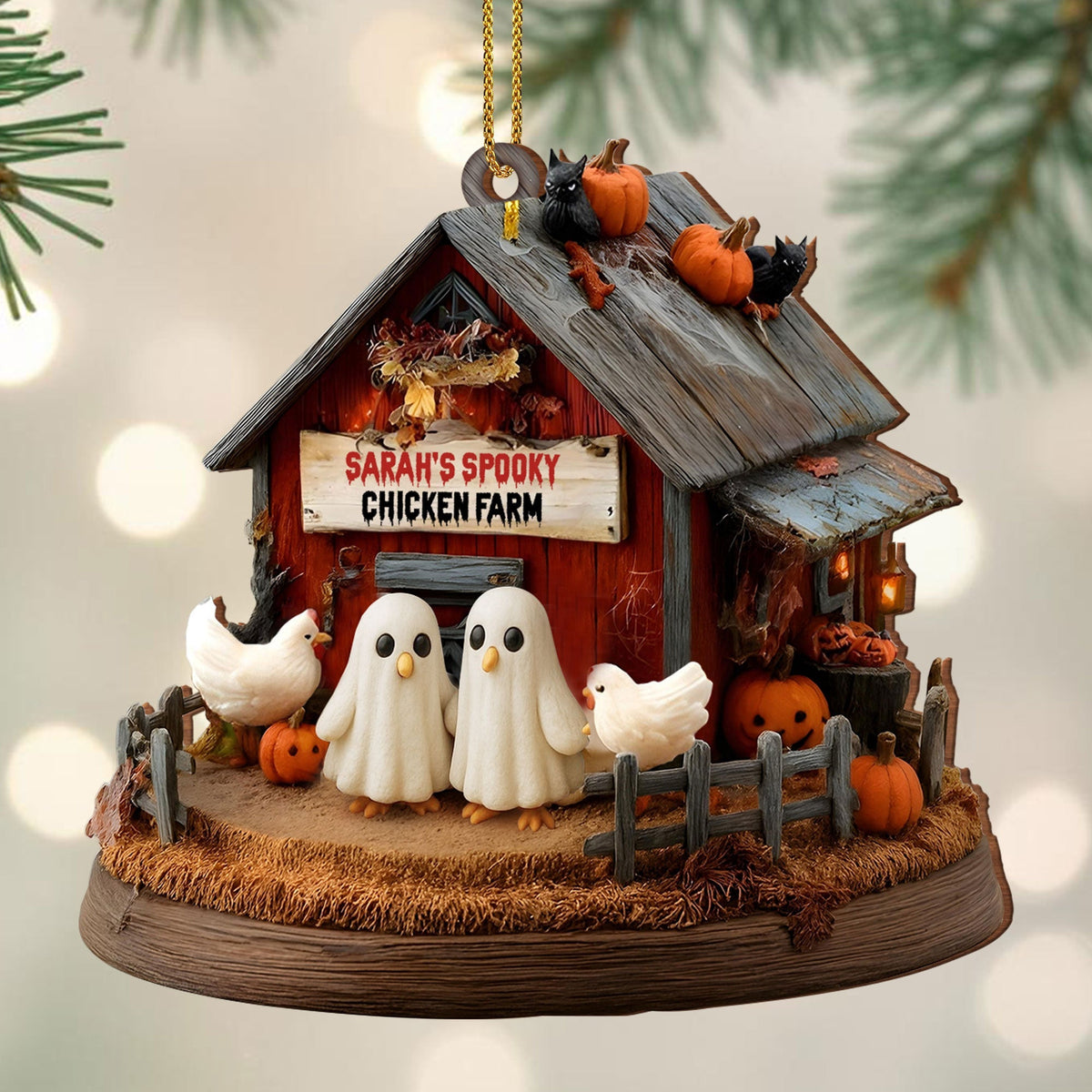 Celebrate Your Onw Spooky Chicken Farm, Personalized Wood Ornament, Gift For Halloween