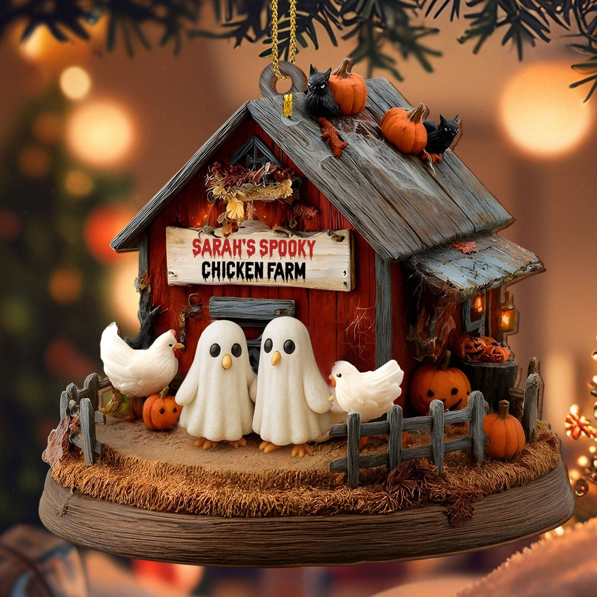Celebrate Your Onw Spooky Chicken Farm, Personalized Wood Ornament, Gift For Halloween