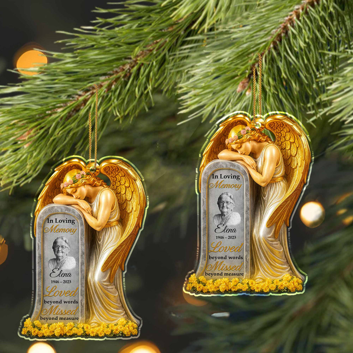 Loved Beyond Words Angel And Flowers Ornament Personalized Memorial Acrylic Ornament