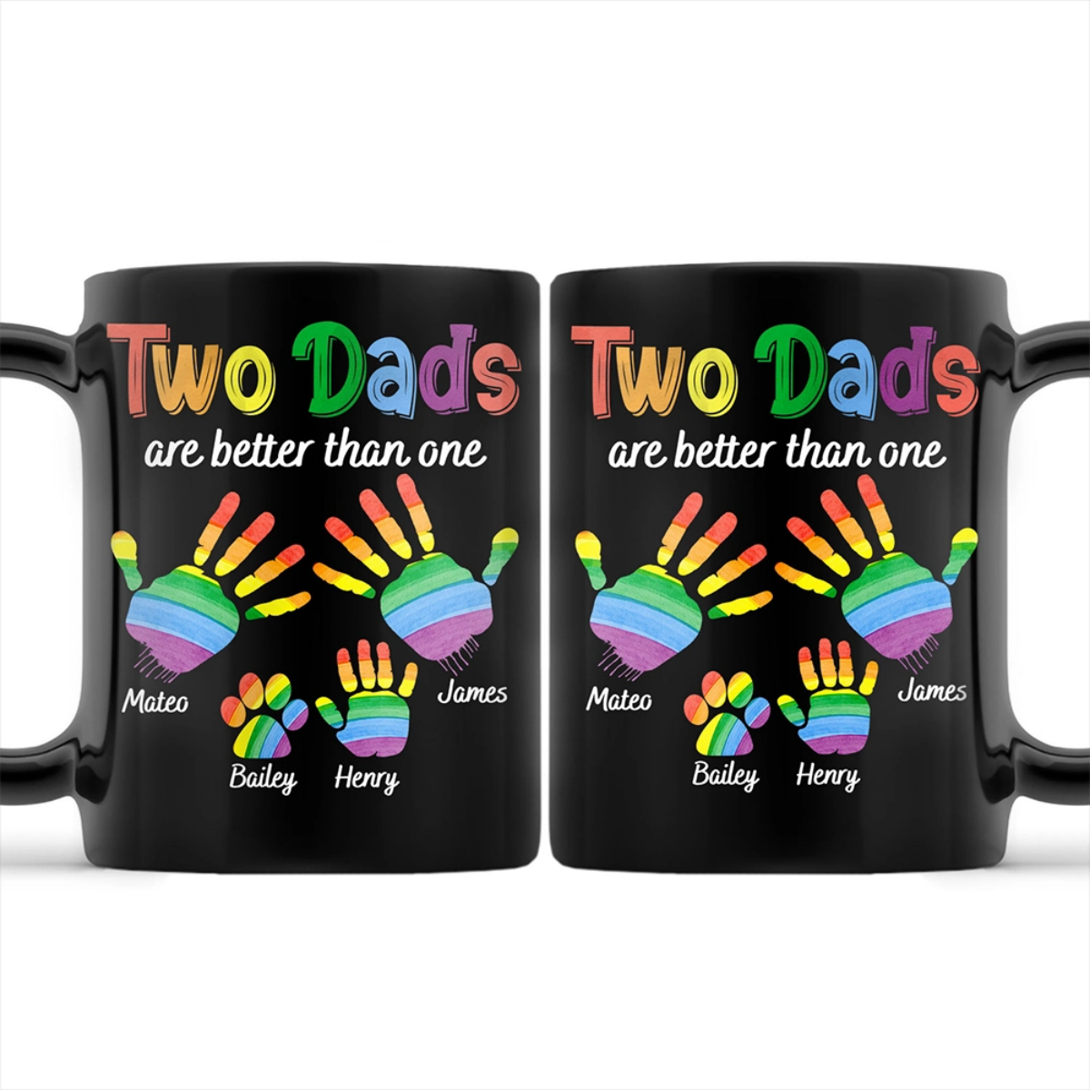 Handprints Two Are Better Than One - Personalized Black Mug
