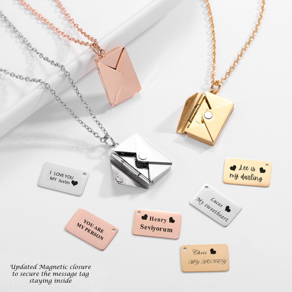 Mother's Day Gift Personalized Engraving Hidden letter Secret Message 3D Envelope Locket necklace