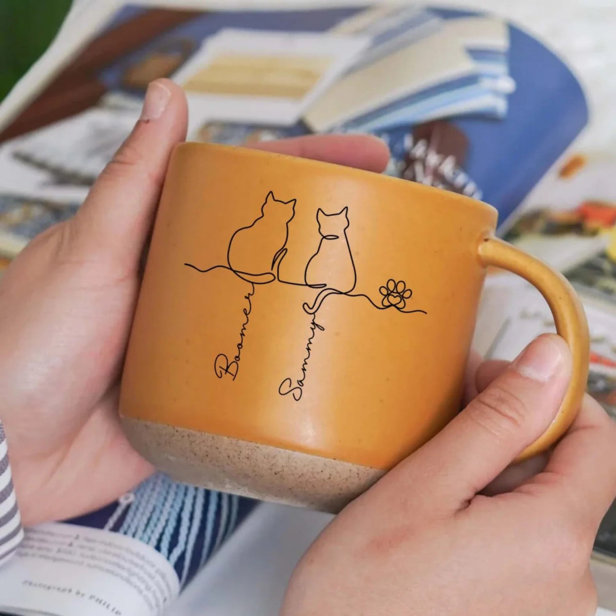Cute Cats - Personalized Pottery Mug, Gift for Cat Mom/Cat Dad, Cat Lover's Gift