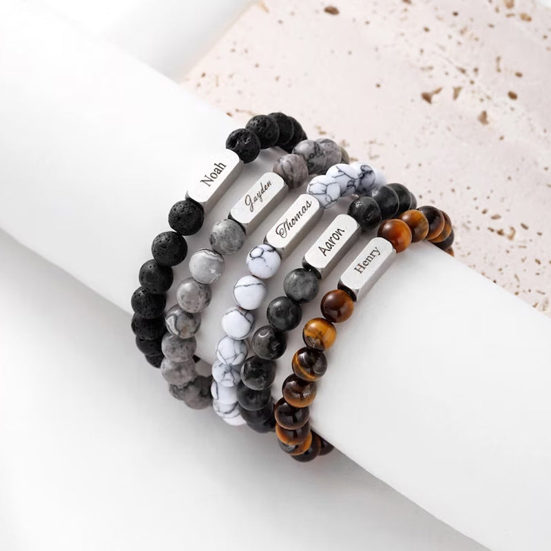 Personalized Name Crystal Beaded Bracelet, Tiger Eye Stone Bracelet