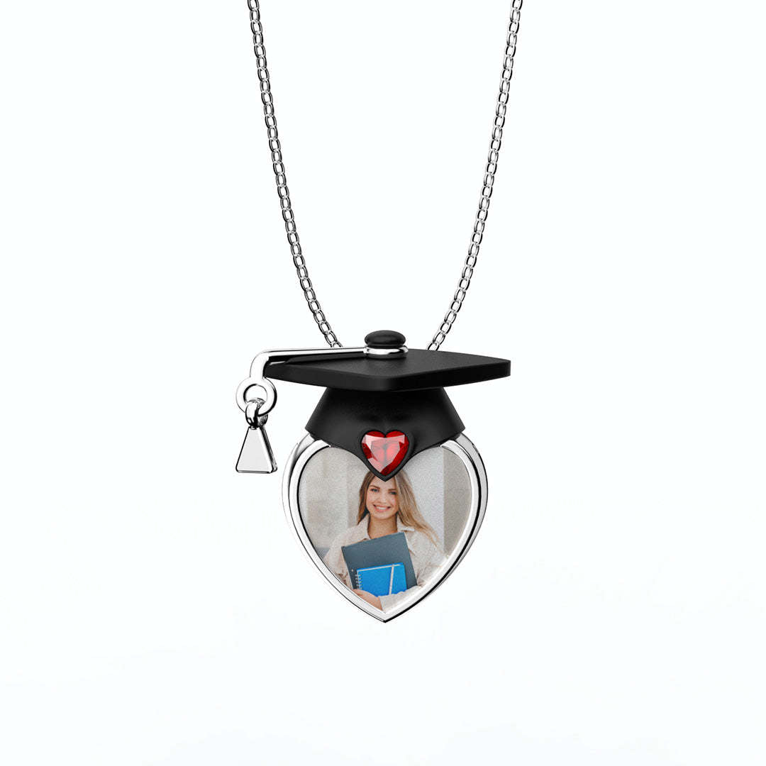 Personalized Photo Dainty Birthstone Graduation Cap Necklace