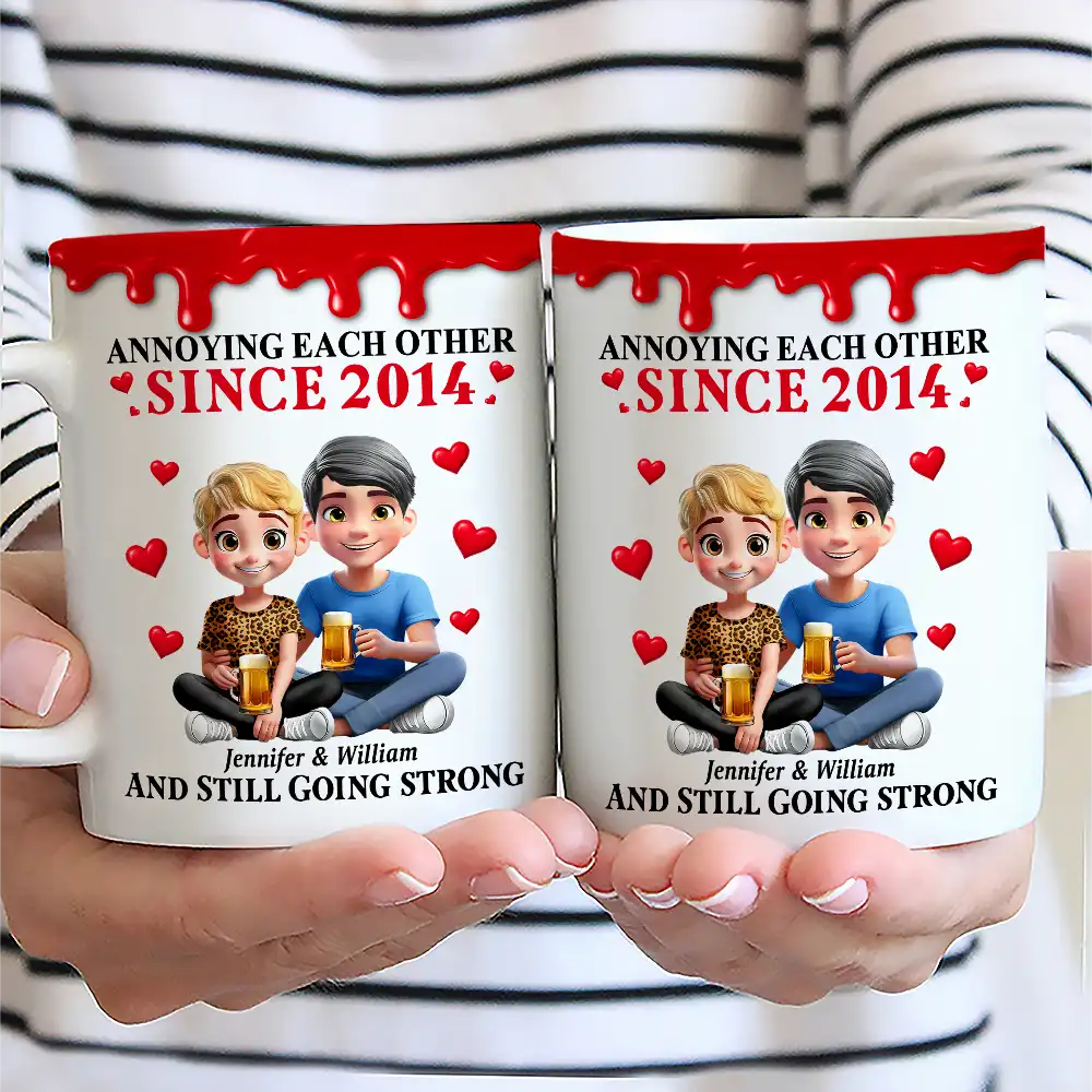 Old Couple Annoying Each Other 3D Effect - Personalized White Edge-to-Edge Mug