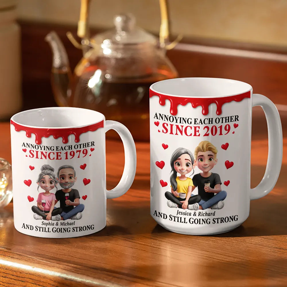 Old Couple Annoying Each Other 3D Effect - Personalized White Edge-to-Edge Mug