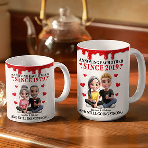 Old Couple Annoying Each Other 3D Effect - Personalized White Edge-to-Edge Mug