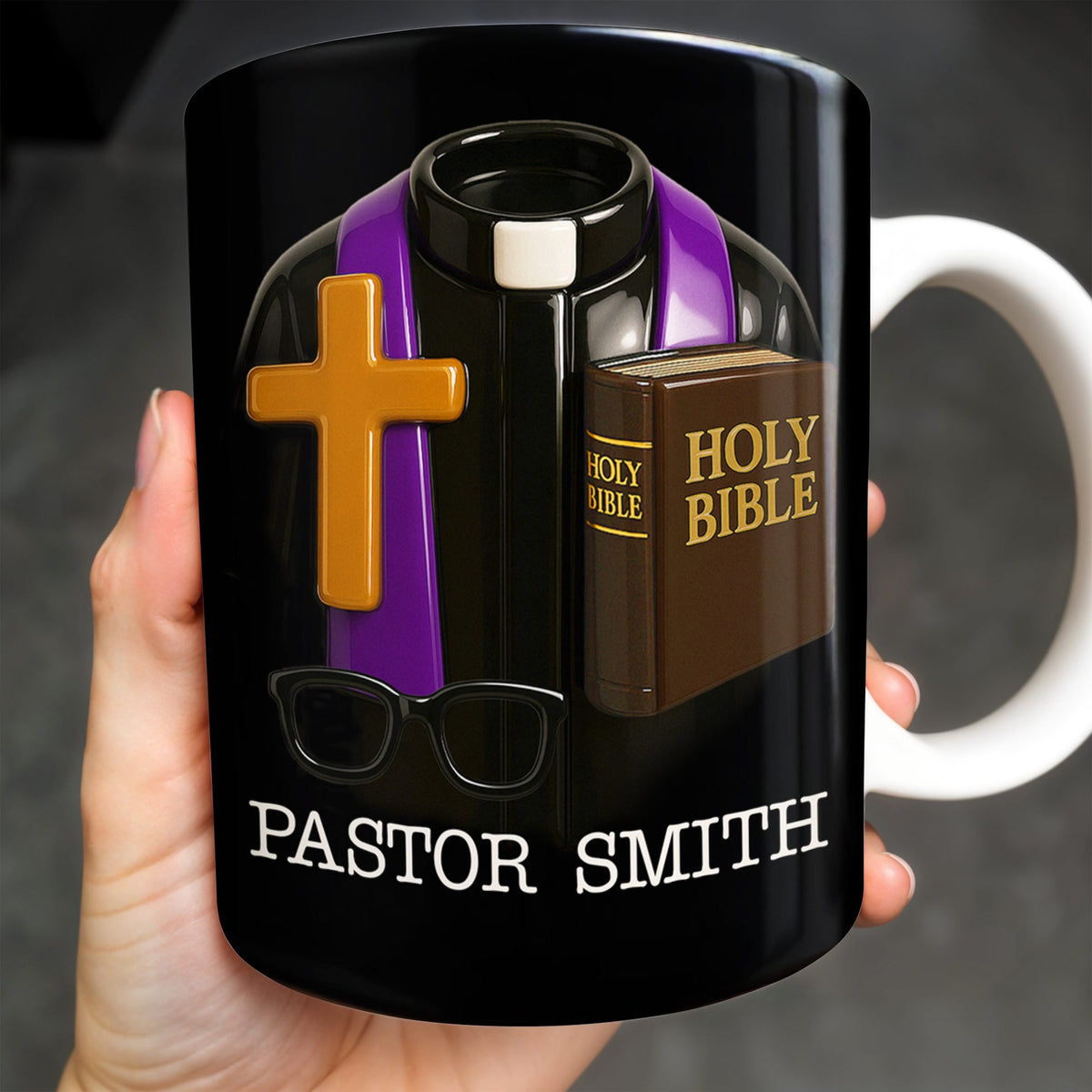 Pastor Smith, Cross, Glasses and Holy Bible, Personalized Coffee Mug, Gift For Religious Leaders