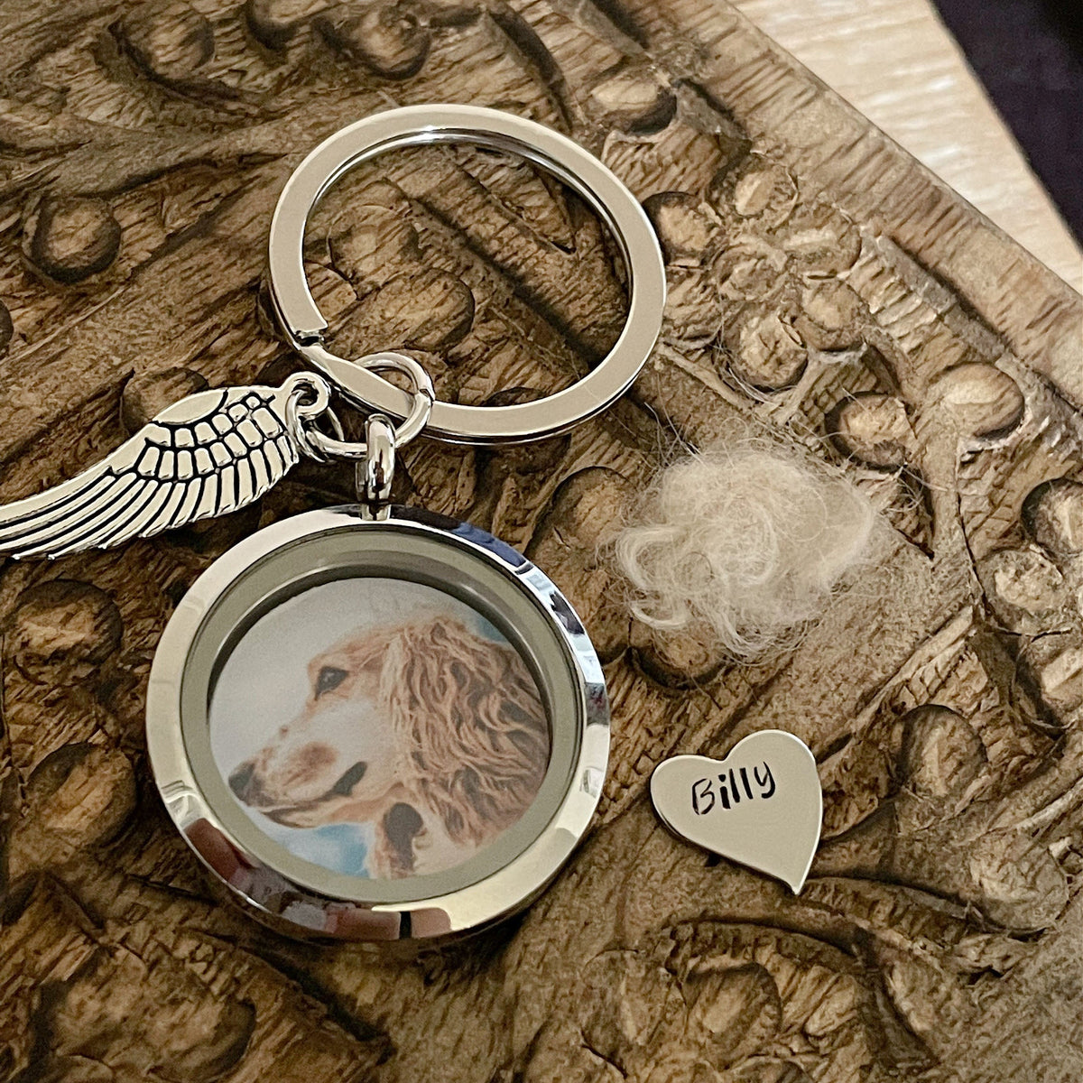 Engraved Name Photo Personalized Pet Keychain, Memorial Dog Fur keepsake