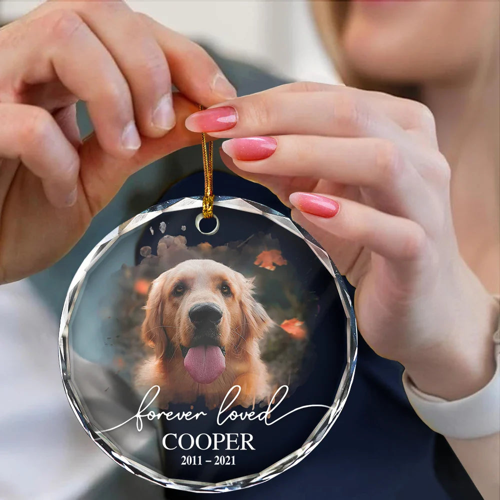 Custom Photo Memorial Pet Forever Loved - Personalized Circle Glass Ornament