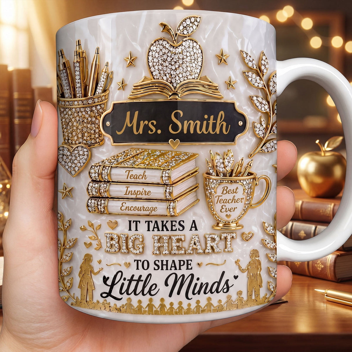 Teacher Gift – Personalized "Teach, Inspire, Encourage" Coffee Mug