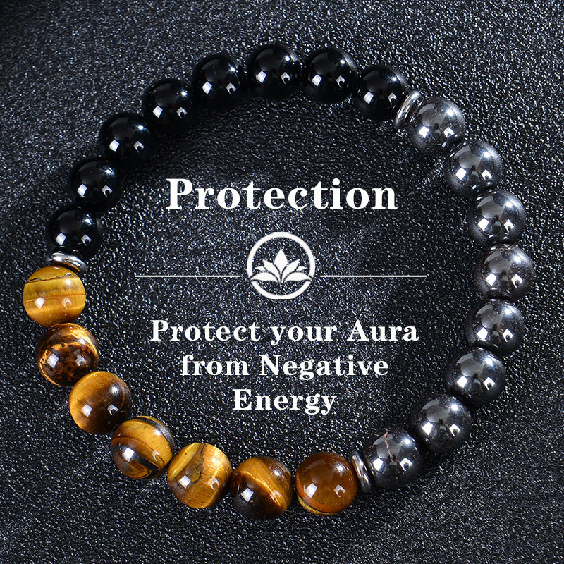 Seven Colored Stone, Tiger Eye Stone Bracelet - 7 Chakras Card Bracelet