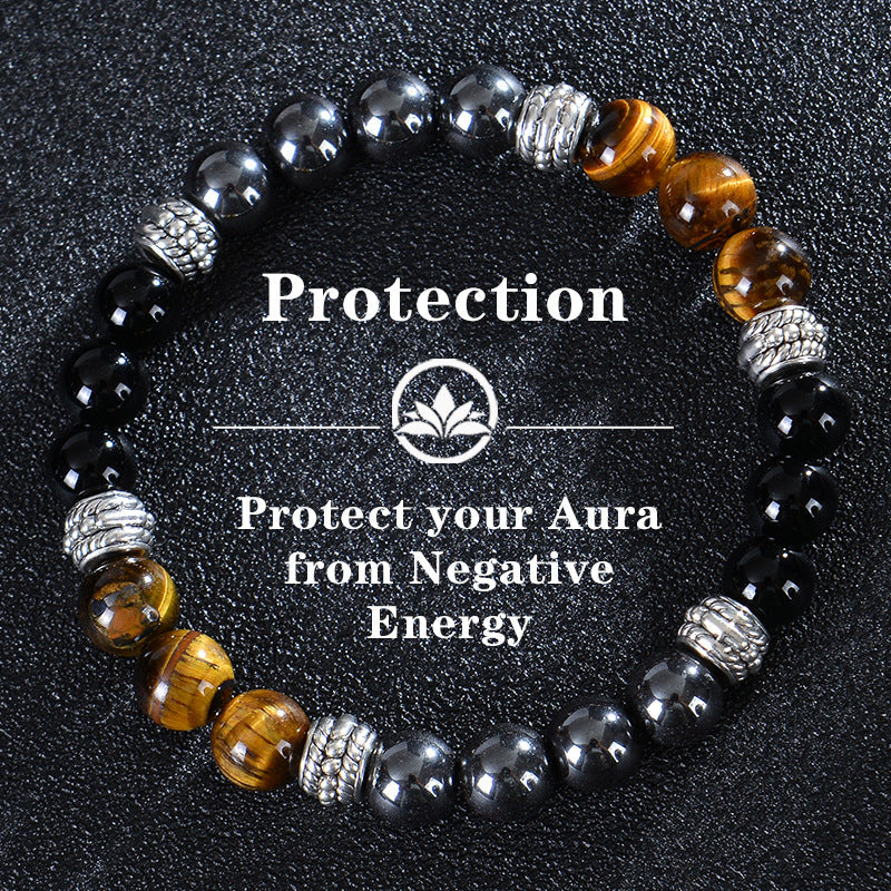 Seven Colored Stone, Tiger Eye Stone Bracelet - 7 Chakras Card Bracelet