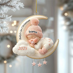 Personalized Baby's First Christmas Moon Acrylic Keepsake Ornament