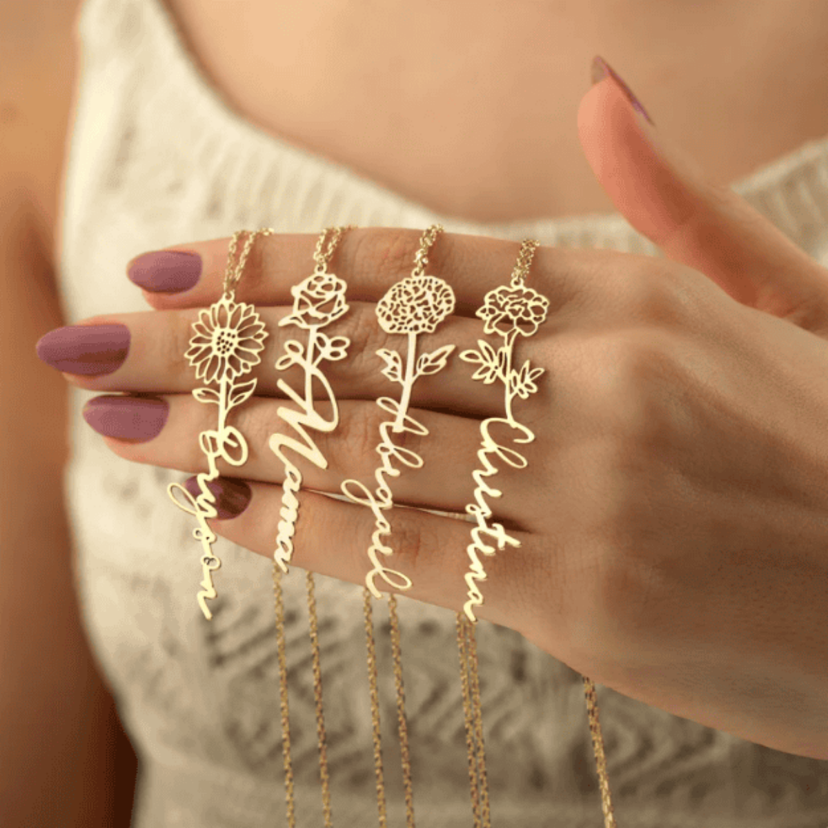 No Rain No Flowers,Never Forget That I Love You - Personalized Birth Flower Name Necklace