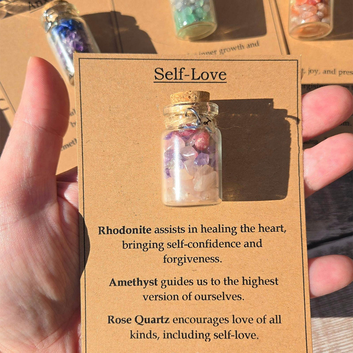 Personalized GOOD LUCK crystal chip bottle.  Lucky charm.  Crystals for new beginnings, exams, interview