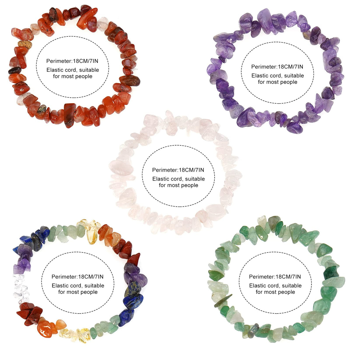 Natural chakra bracelet ,Colored bead bracelet ,Crystal stone piece elastic