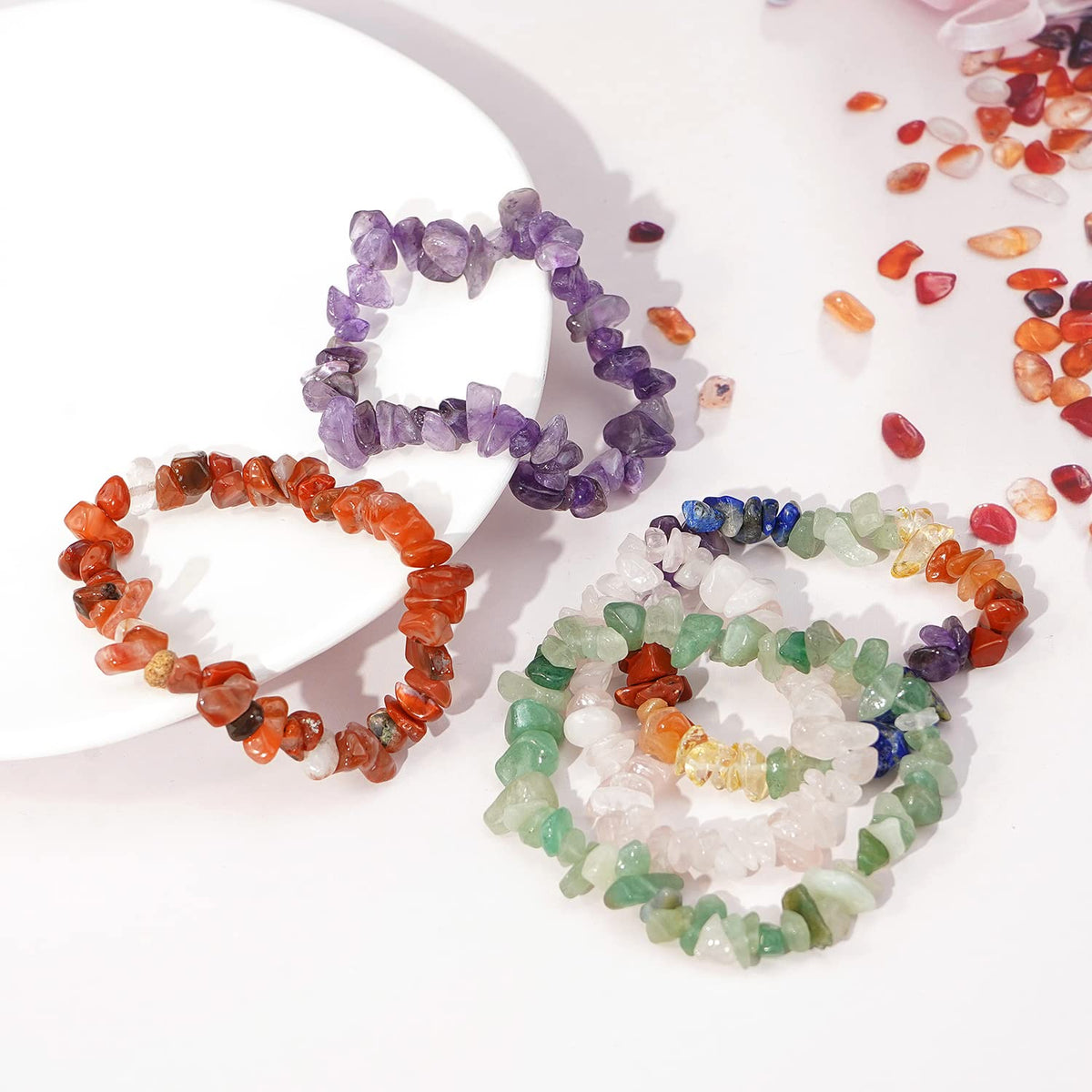 Natural chakra bracelet ,Colored bead bracelet ,Crystal stone piece elastic