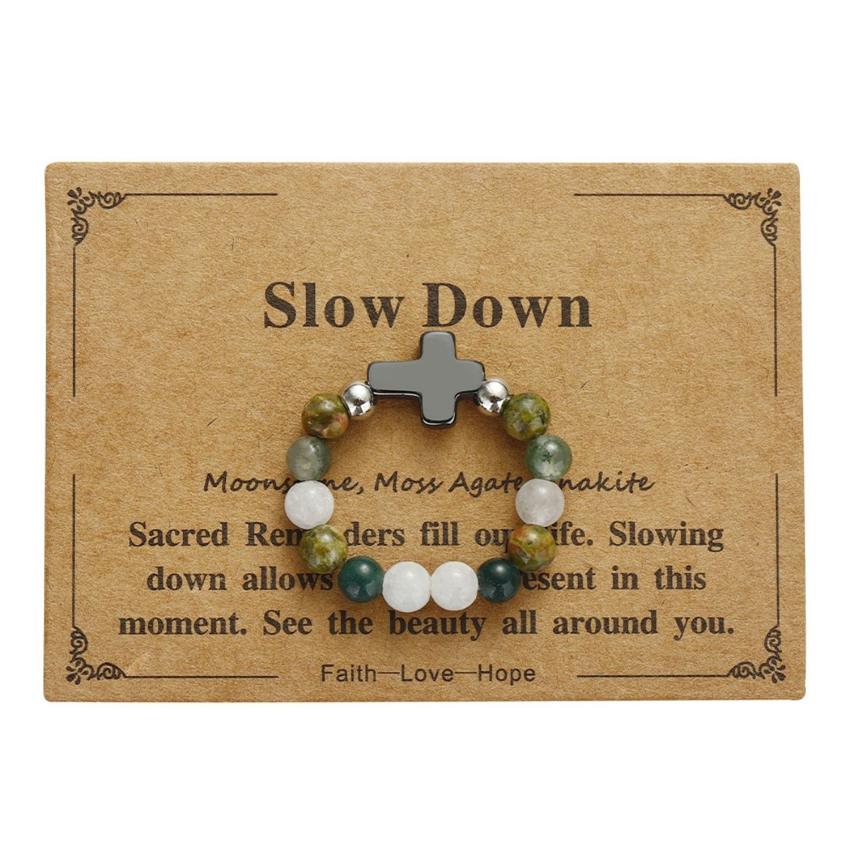 Elastic stone cross ring, angel stone combination copper bead ring