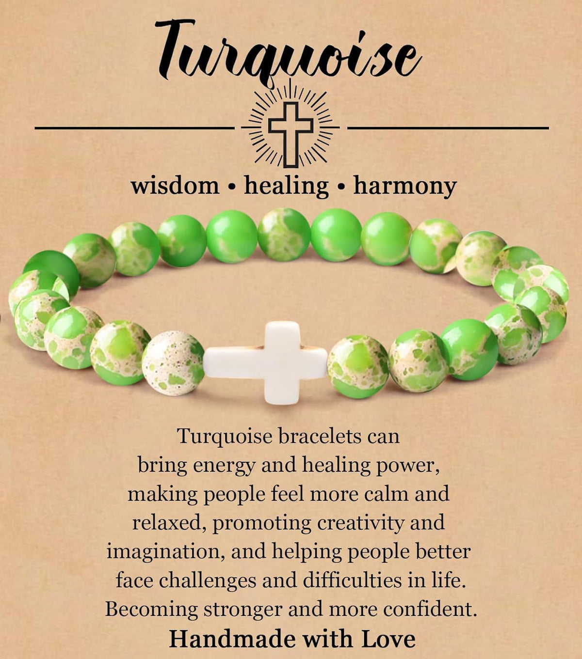 Turquoise Bracelet With Cross, Healing Beads Bracelet