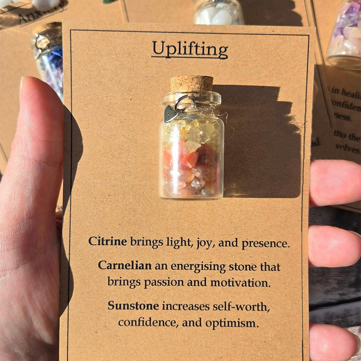 Personalized GOOD LUCK crystal chip bottle.  Lucky charm.  Crystals for new beginnings, exams, interview