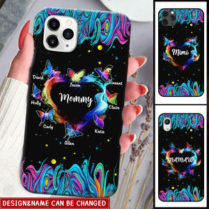 Personalized Grandma Mom Colorful Smoke Heart Butterflies Phone Case