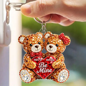 3D Shiny Effect Bear Couple - Personalized Acrylic Keychain - Heartfelt Valentine's Day Gift for Her, for Him
