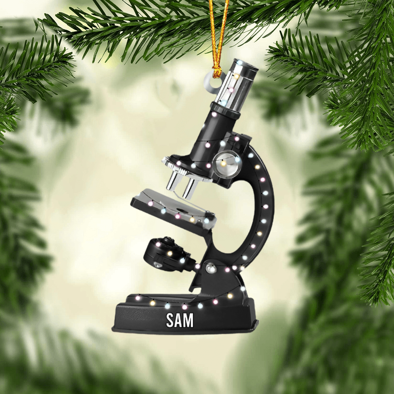 Personalized Microscope Christmas Ornament, Gift for Scientist