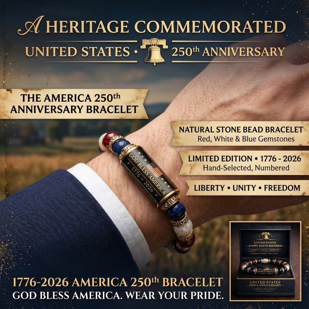 1776-2026 America 250th Bracelet, Natural Stone Bead Bracelet