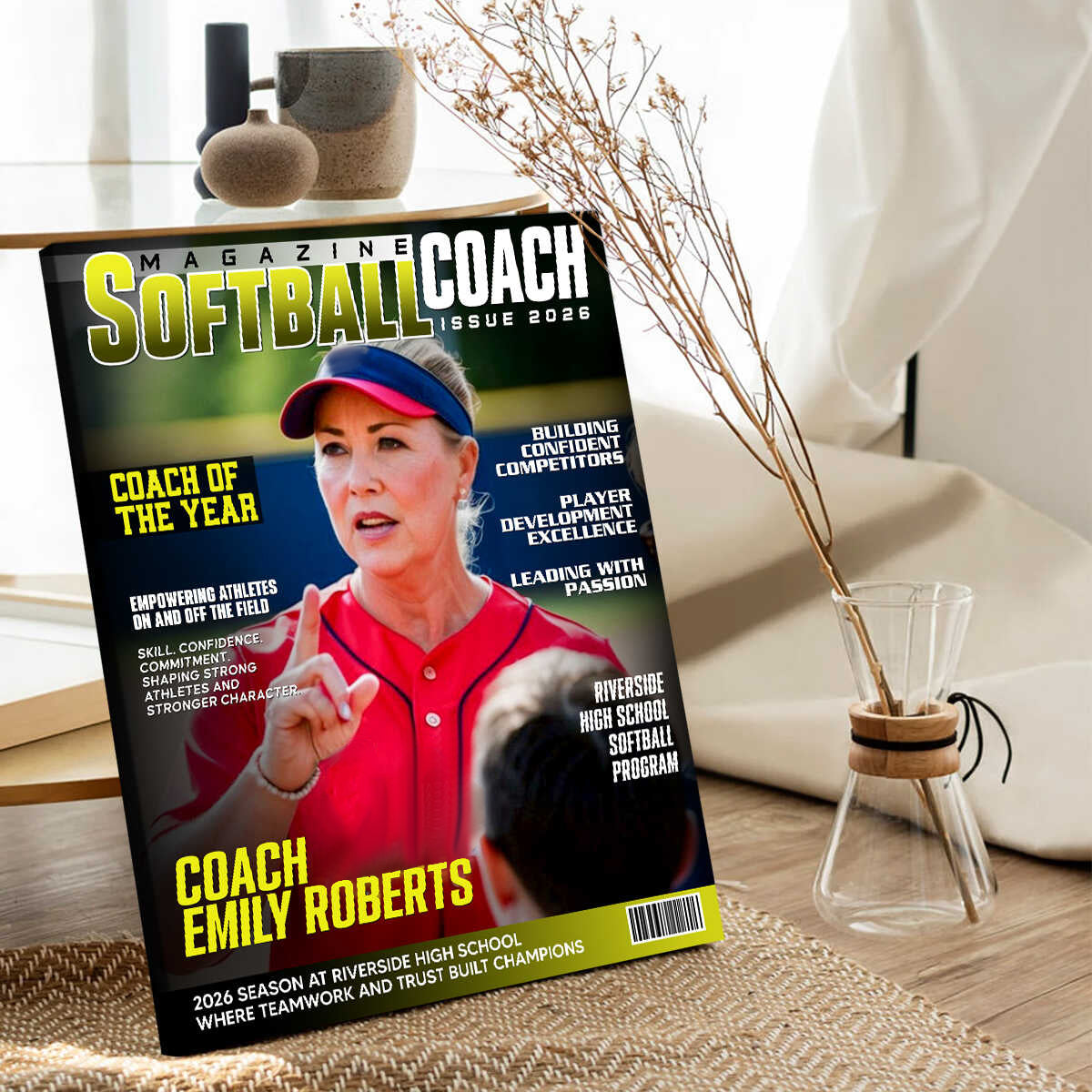 Softball Coach Magazine Cover Canvas, Personalized Coach Appreciation Gift, Thank You Softball Coach Wall Art, End Of Season Coach Keepsake