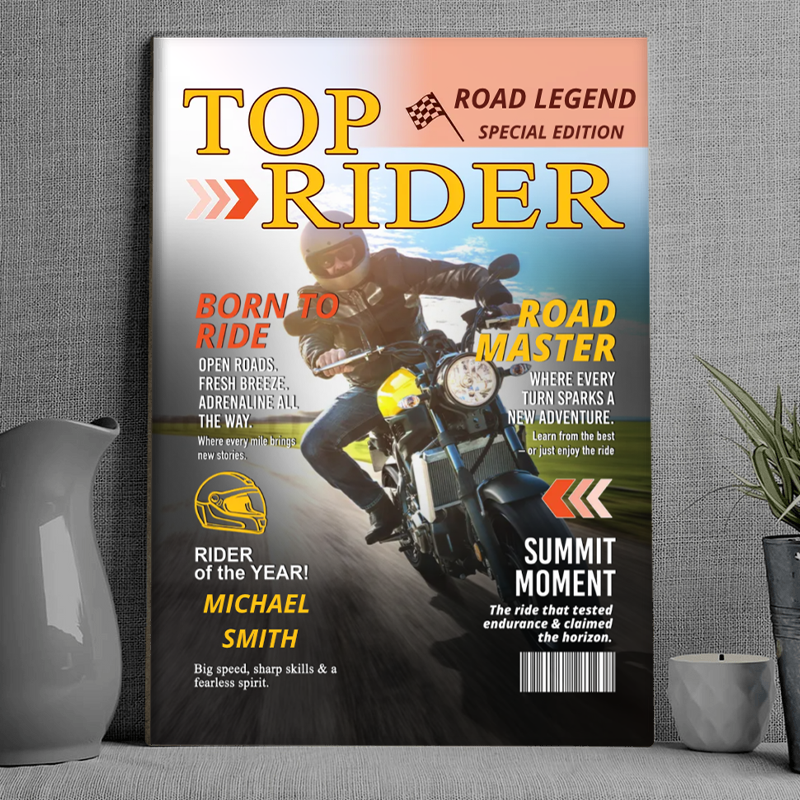 Custom Motorcyclist Magazine Cover Personalized Canvas/Poster Motorcycle Rider Gift
