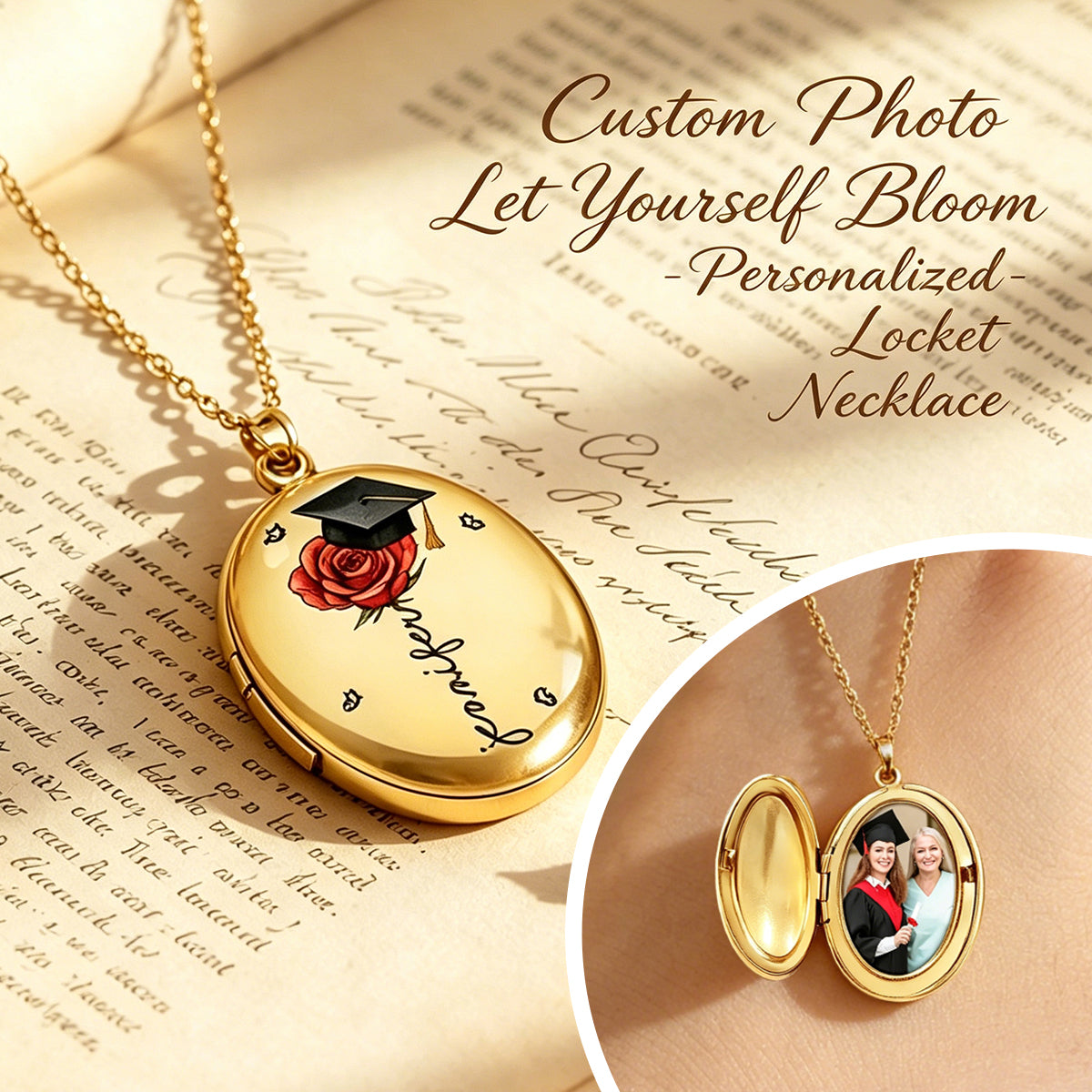 Bloom with Every Memory – Personalized Graduation Gift Birth Flower Custom Photo Locket Necklace