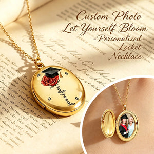 Bloom with Every Memory – Personalized Graduation Gift Birth Flower Custom Photo Locket Necklace