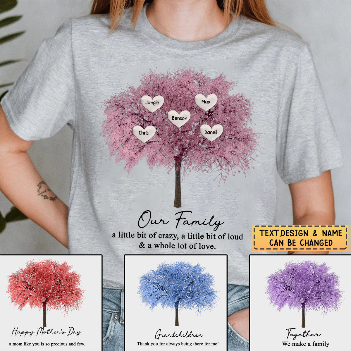 Personalized Family Tree Of Life With Heart Names Pure Cotton T-Shirt