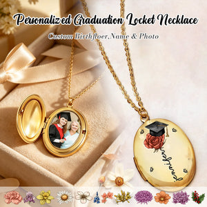 Bloom with Every Memory – Personalized Graduation Gift Birth Flower Custom Photo Locket Necklace