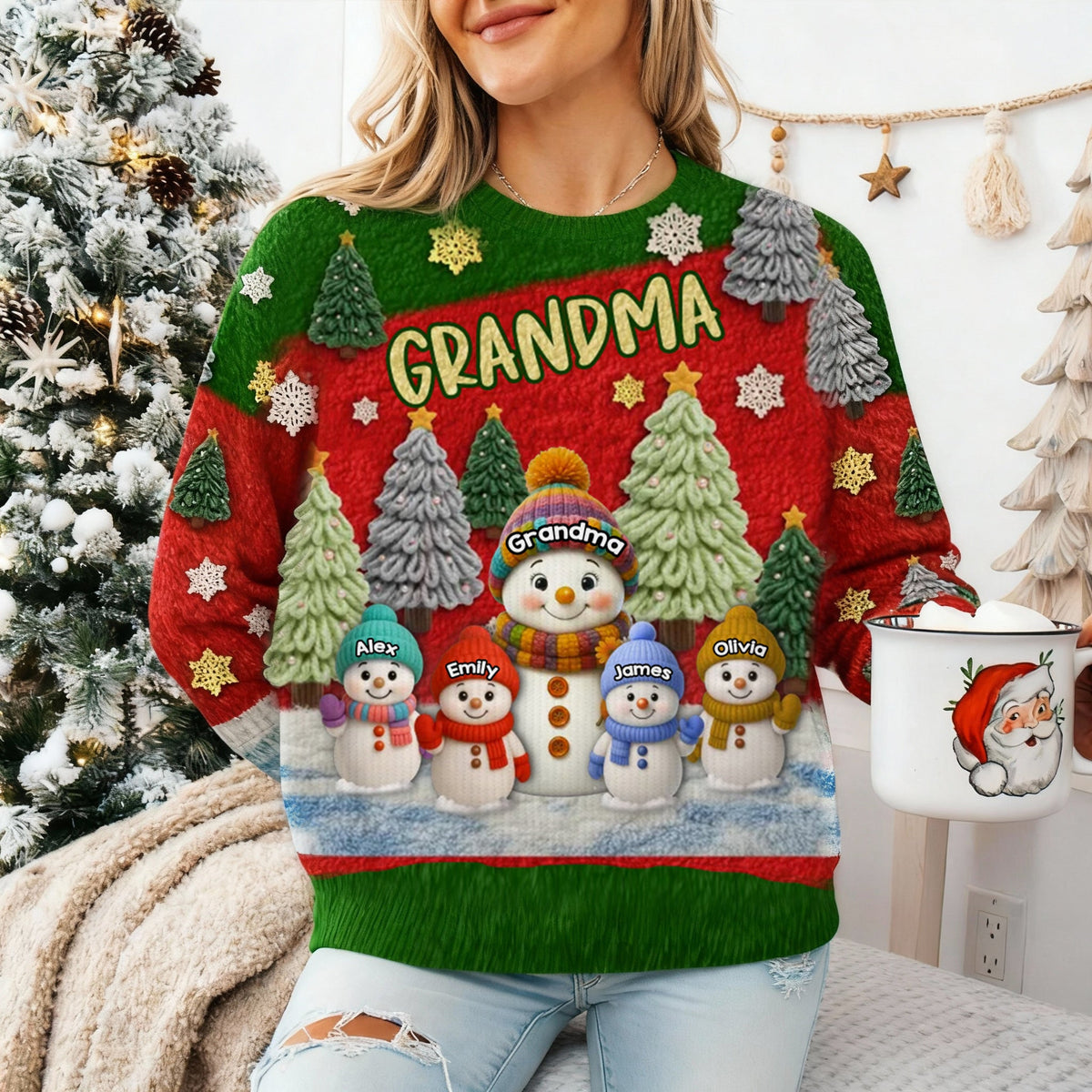 Custom Snowman Unisex Ugly Sweatshirt - Personalized Christmas Birthday Gifts For Mom, Grandma - Together We Shine This Christmas