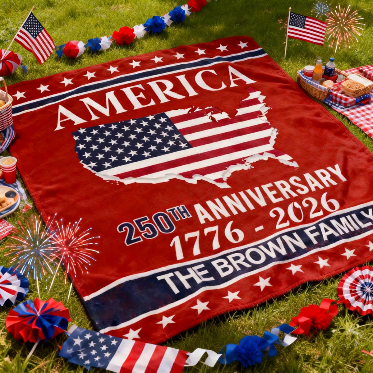 America 250th Anniversary Blanket Personalized Family Name Blanket