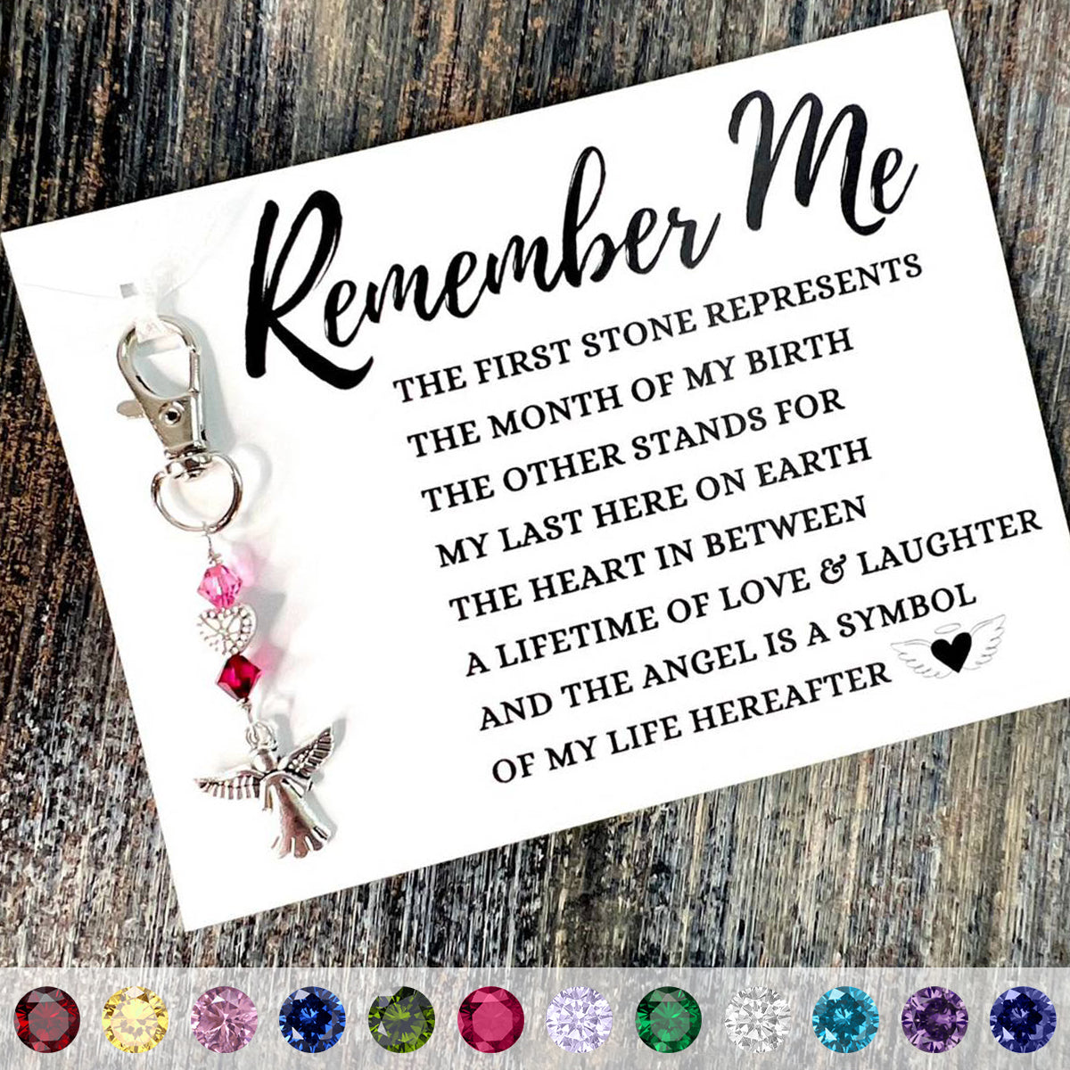 Personalized Remember Me Poem & Charm - Sympathy Gift, Loss, Memorial, Remembrance (Elegant Angel + Heaven’s Light Heart)