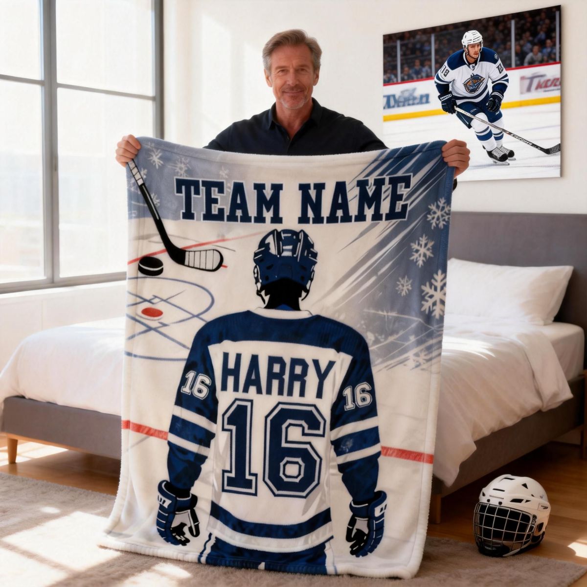 Custom Team Name, Player Name & Number Personalized Hockey Blanket Gift for Hockey Lovers