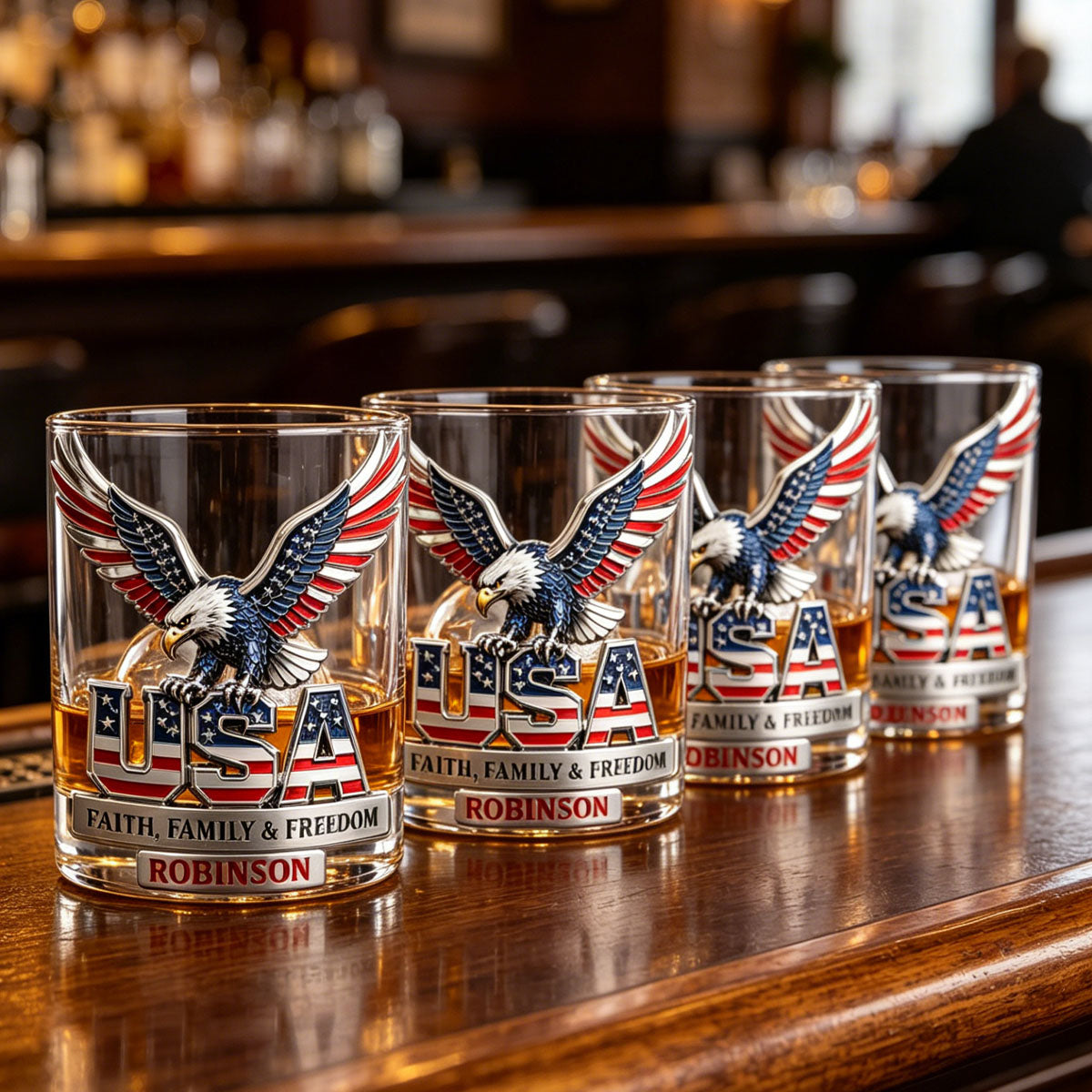 USA Strong Eagle Whiskey Glass - Personalized Gifts For Patriots